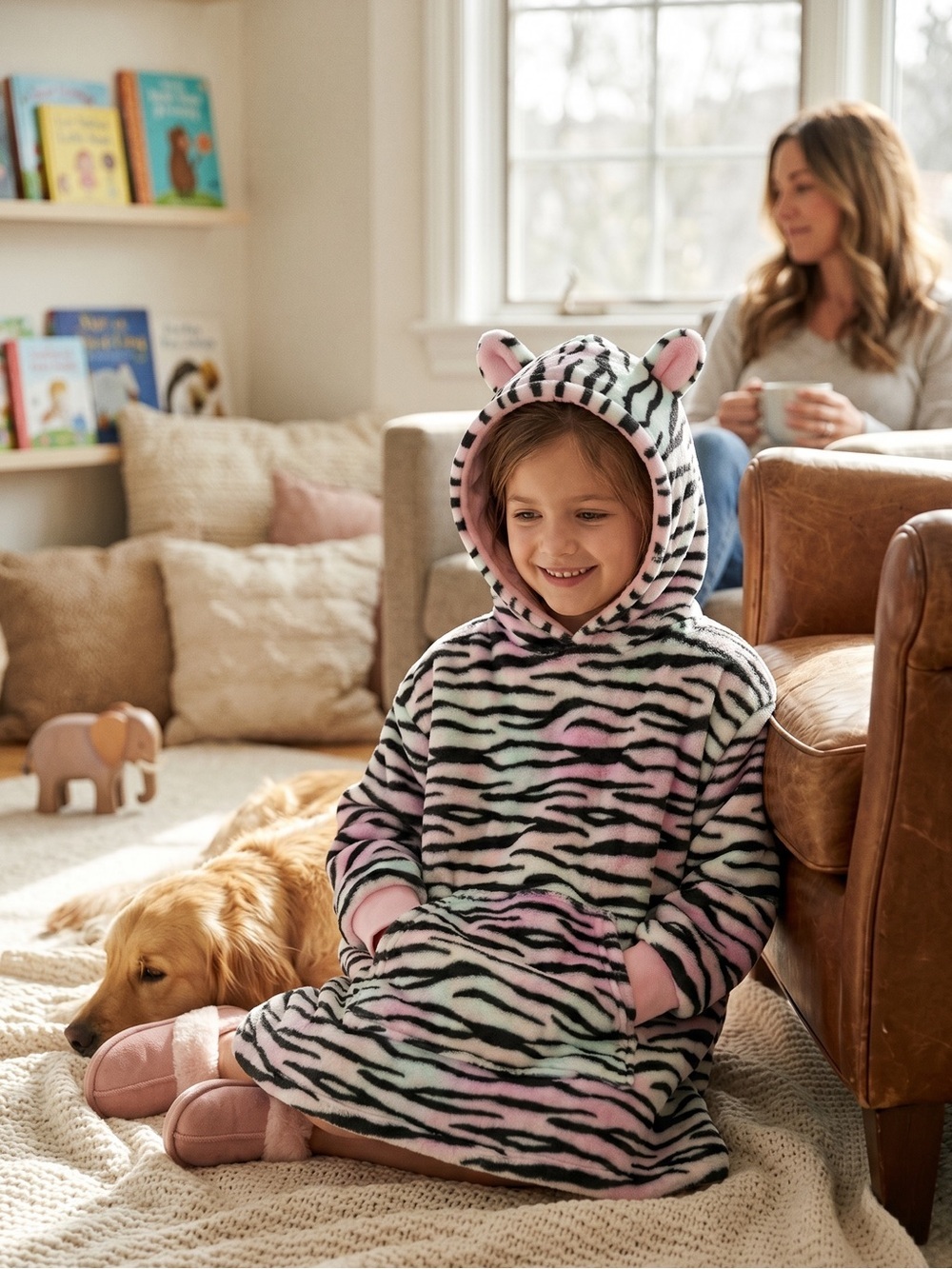 George Pink, Black and White Zebra Hooded Kids Lounge Blanket